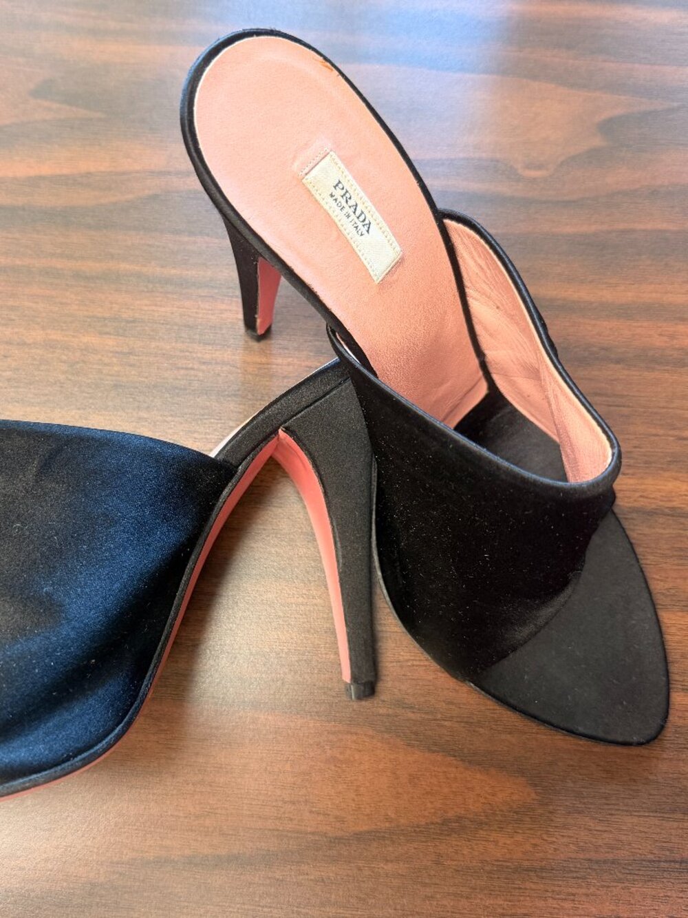 Black Prada Pointy Open Toe Satin Mule Heel size Size EU 39 - Picture 3 of 7